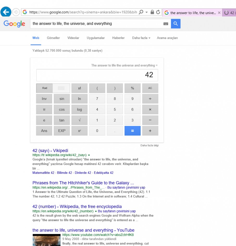 Evreni ve Hayatı Sorguladığınız da Google 42 Cevabını veriyor