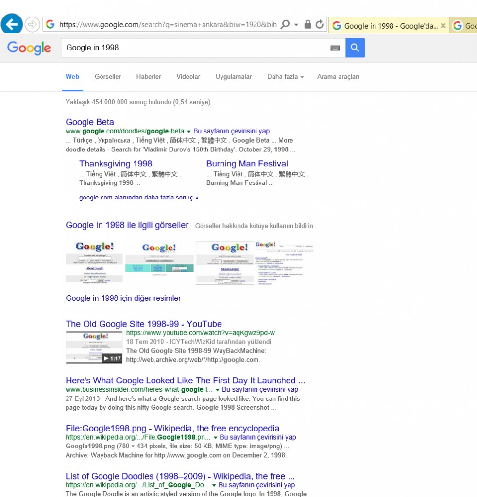 Google'da geriye gidebiliyorsunuz.
